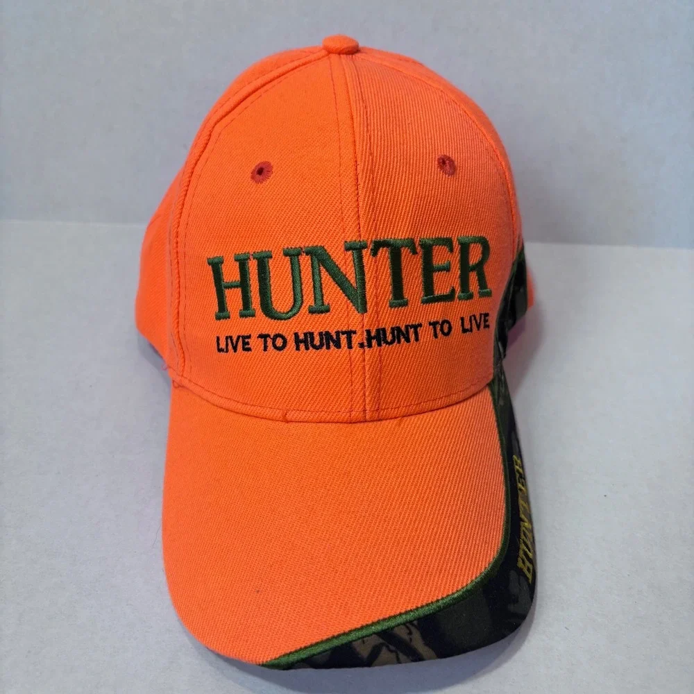 Hunter Blaze Orange Camo Bill Hat One‎ Size Live to Hunt Embroidered Cap